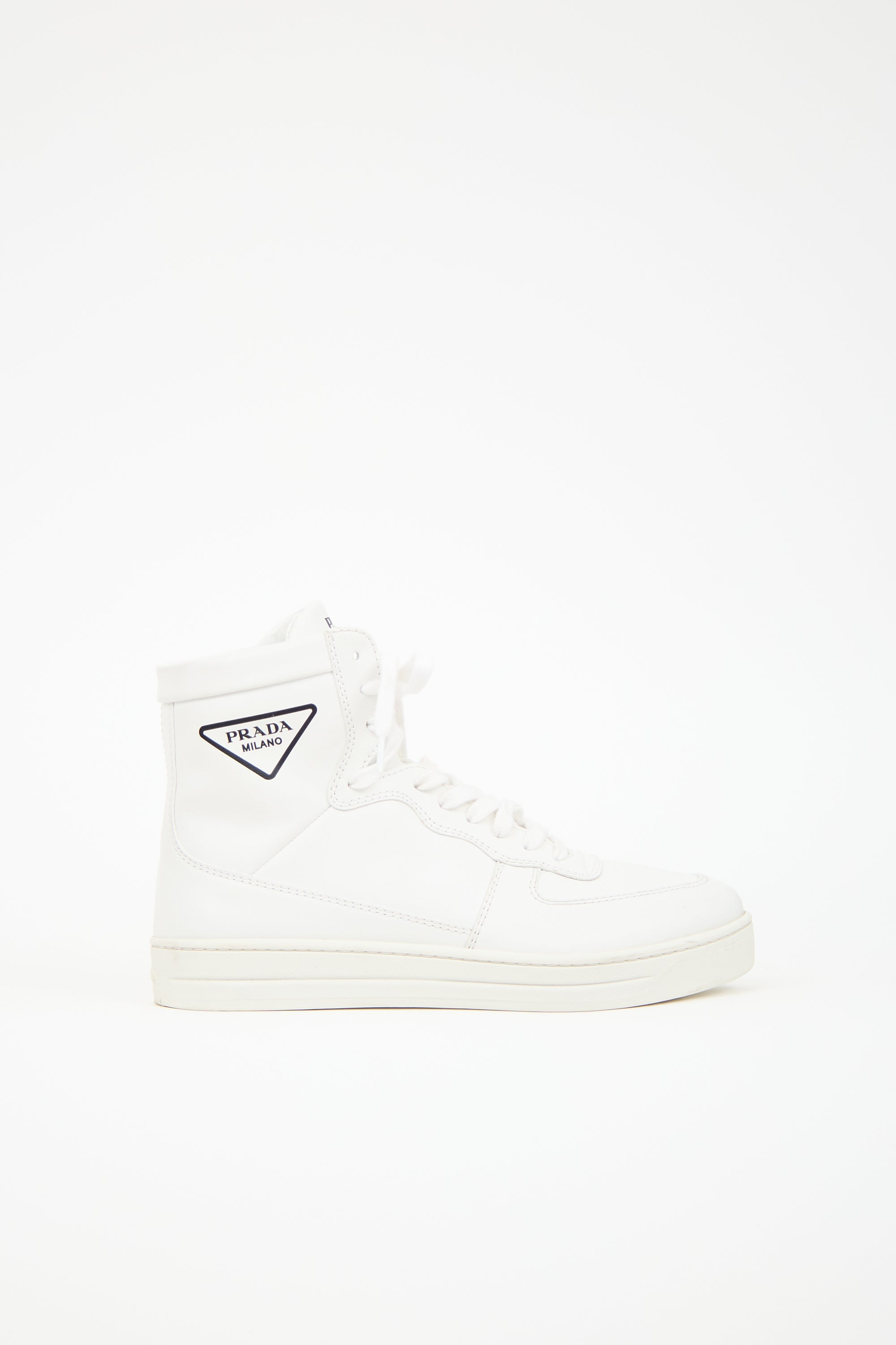 Prada Leather Logo High Top Sneaker