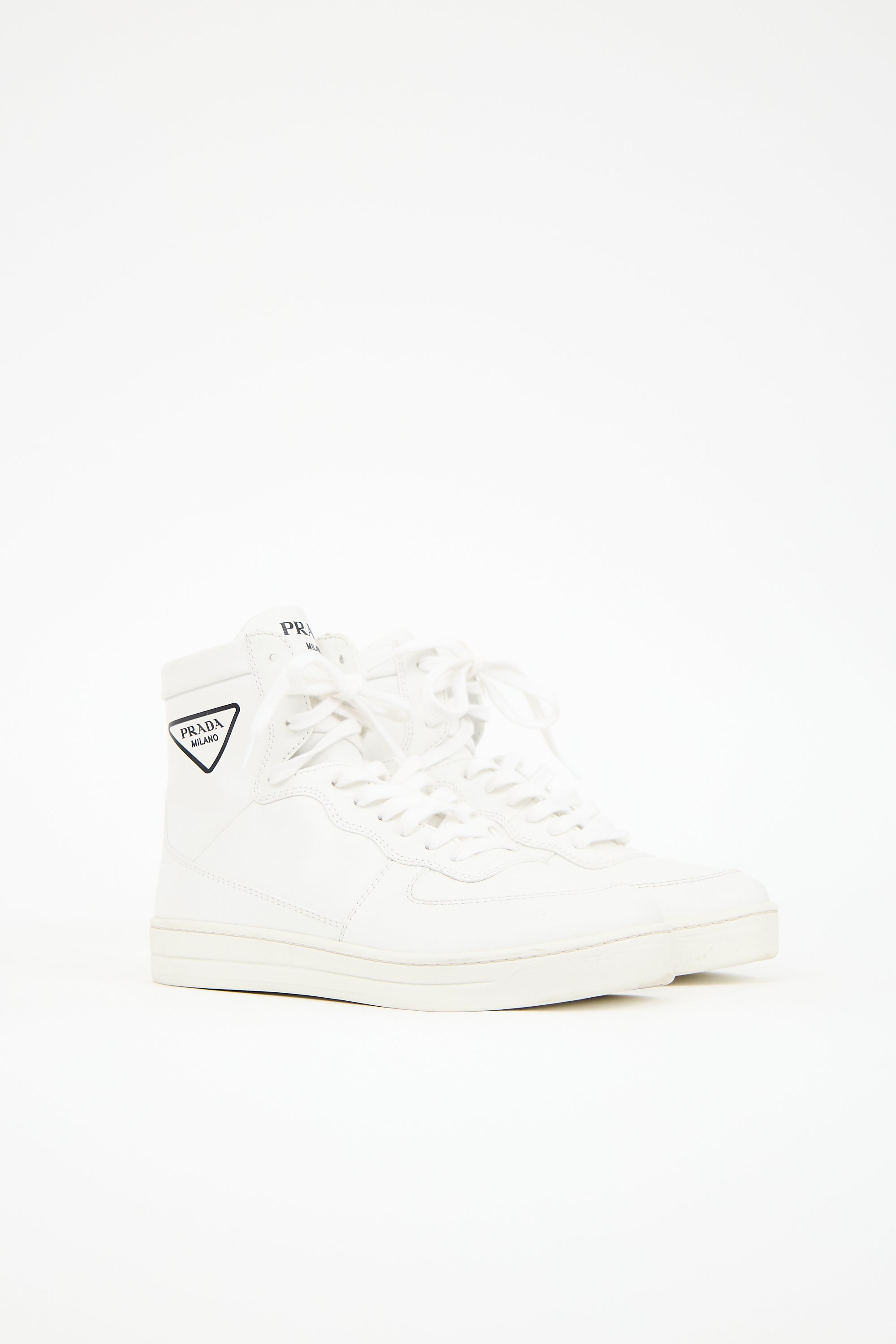 Prada Leather Logo High Top Sneaker