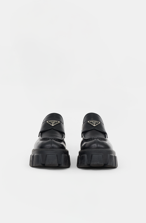 Prada Leather Logo Monolith Loafer