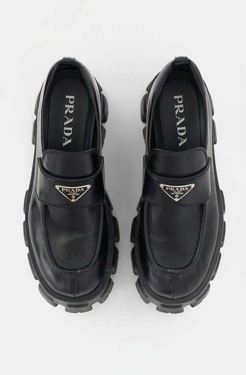 Prada Leather Logo Monolith Loafer