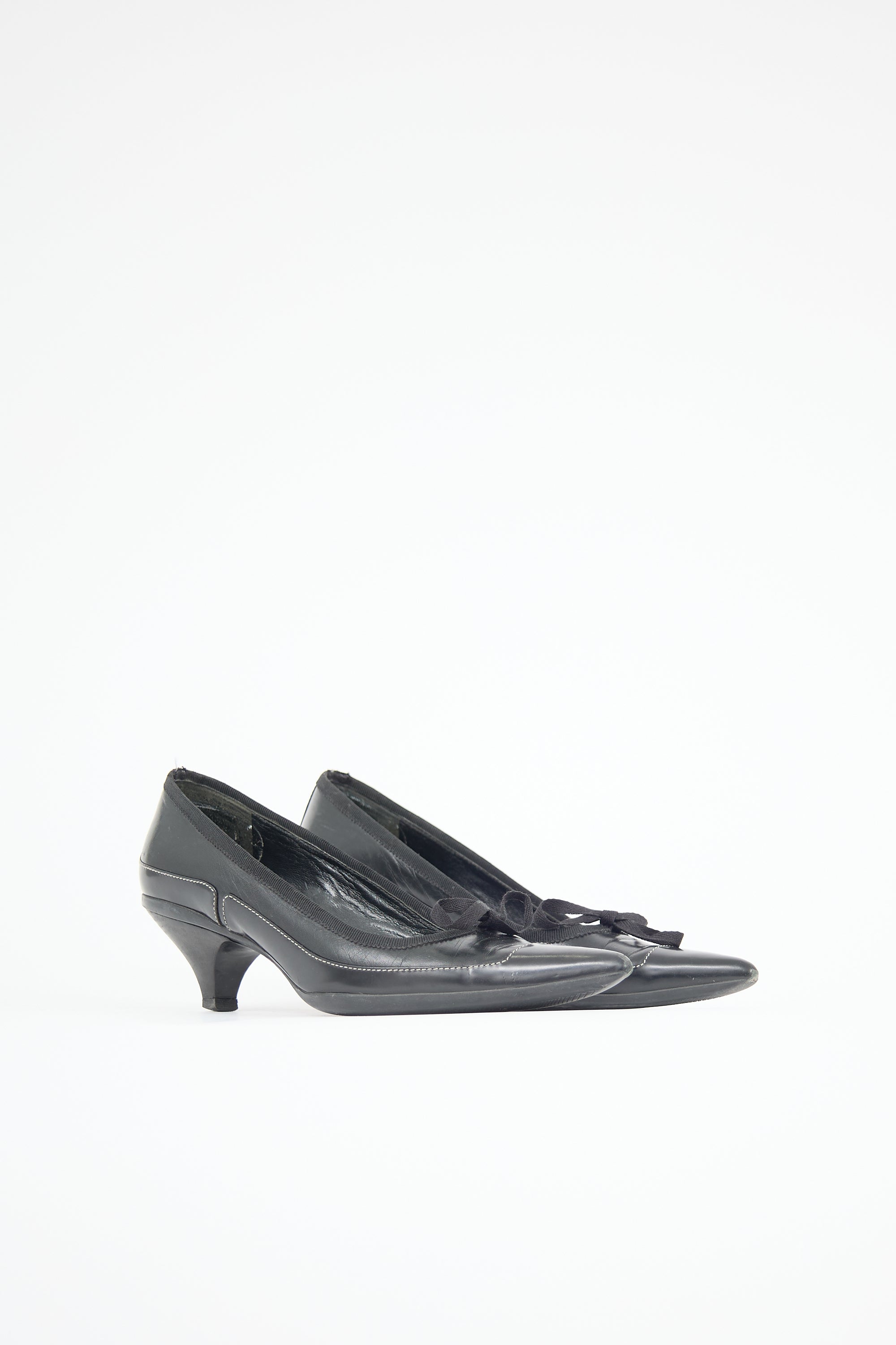Prada Leather Panel Bow Pump