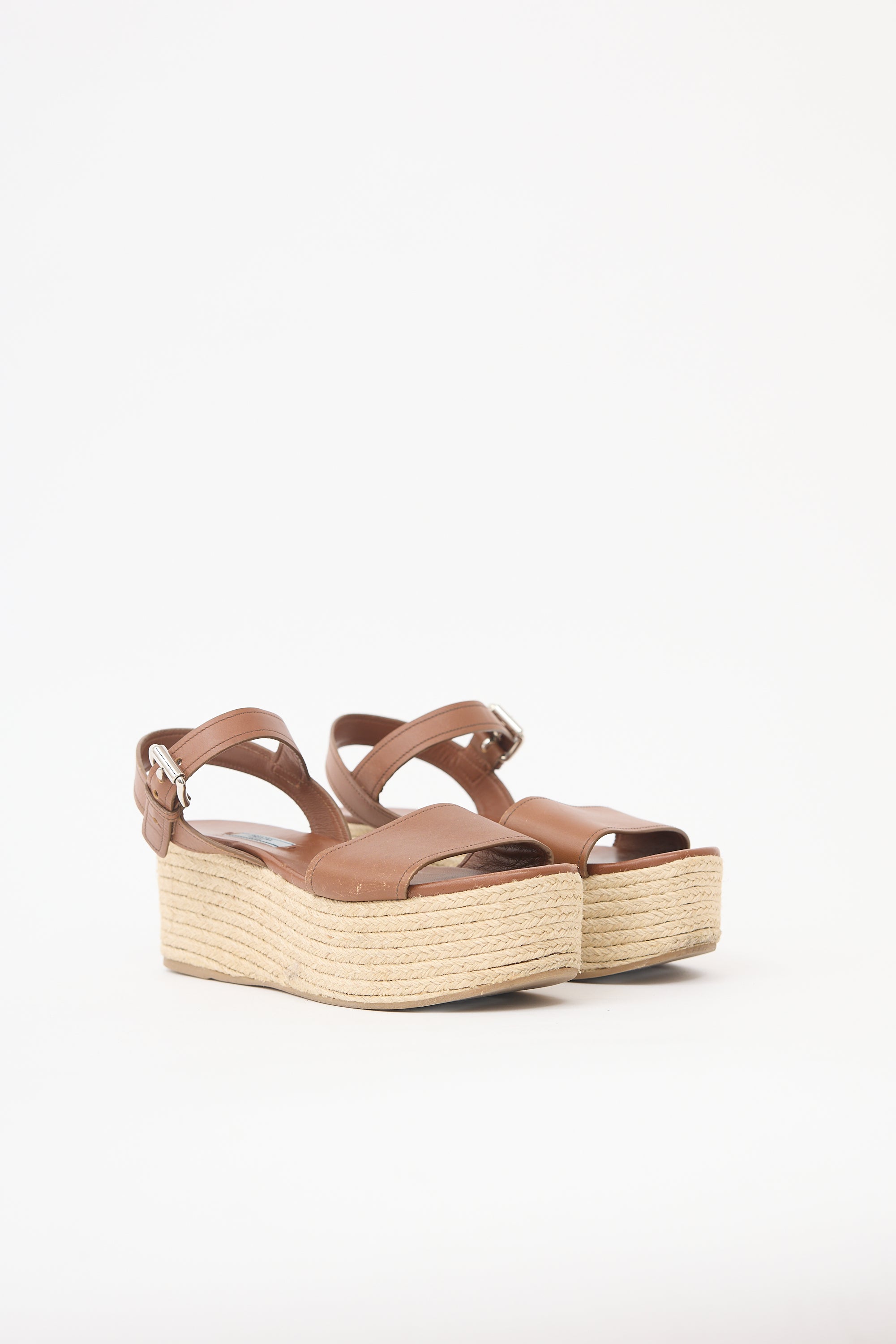 Prada Leather Platform Espadrille Sandal