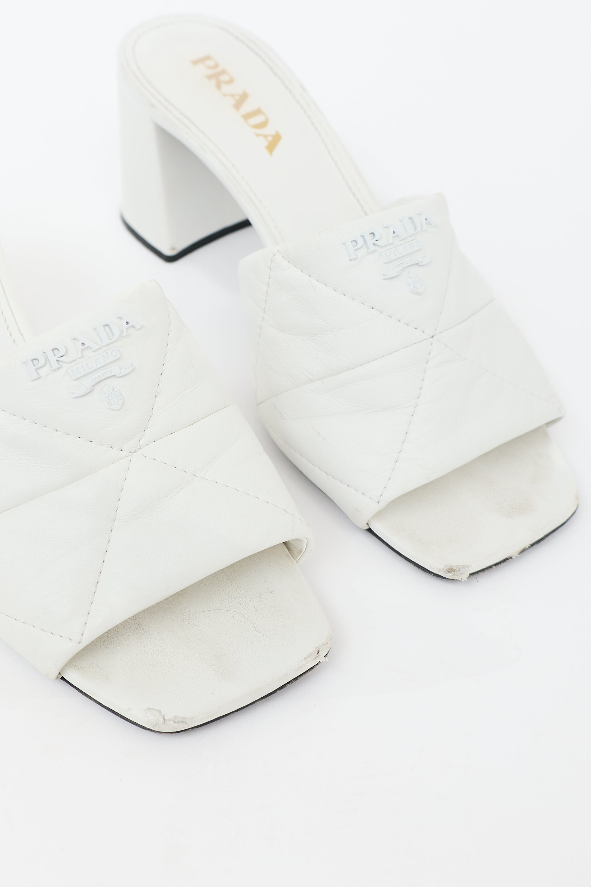 Prada Leather Quilted Logo Sandal