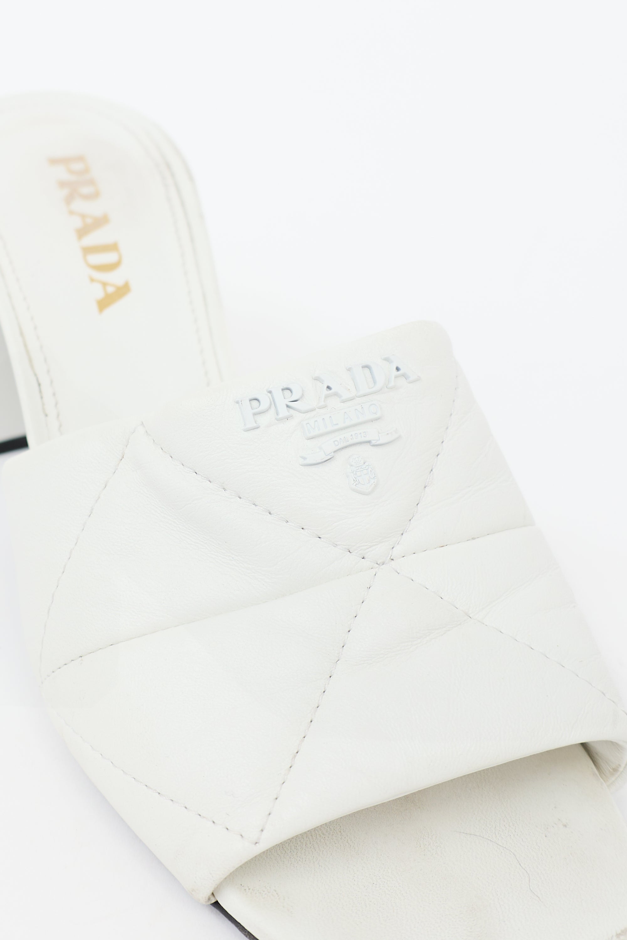 Prada Leather Quilted Logo Sandal