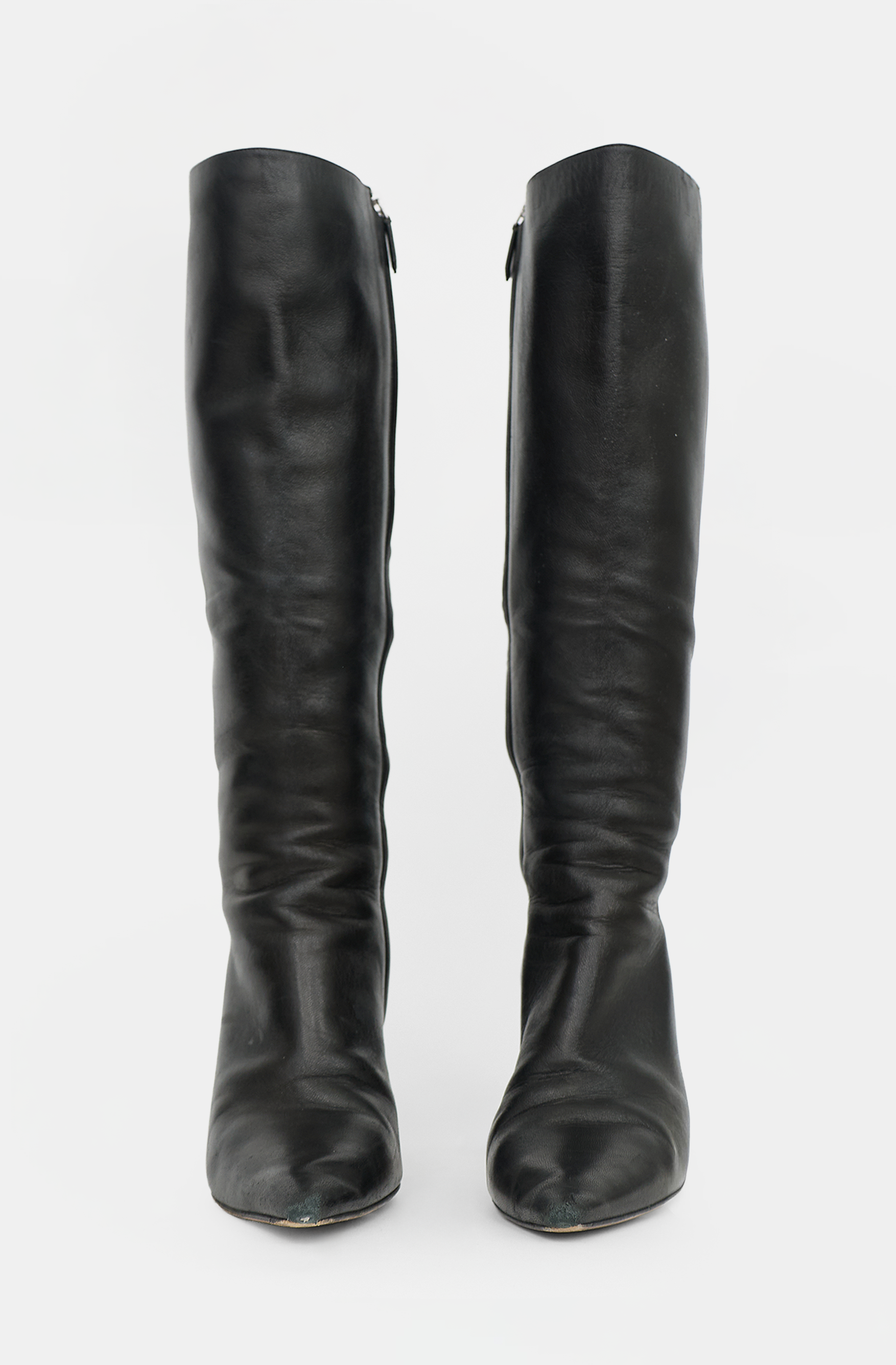 Prada Leather Triangle Logo Knee Boot