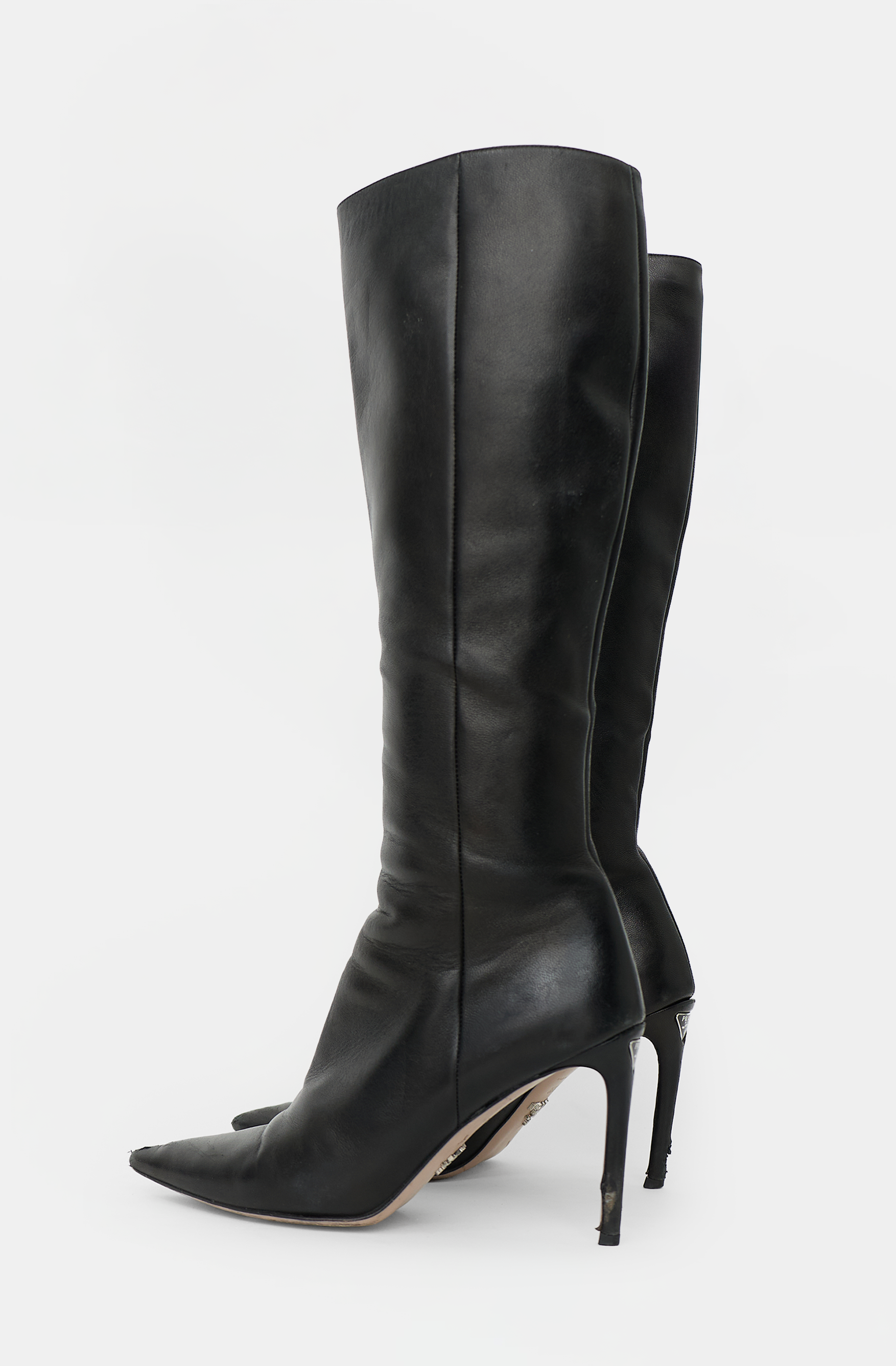 Prada Leather Triangle Logo Knee Boot