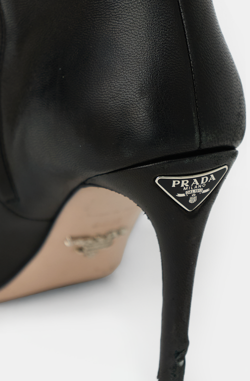 Prada Leather Triangle Logo Knee Boot