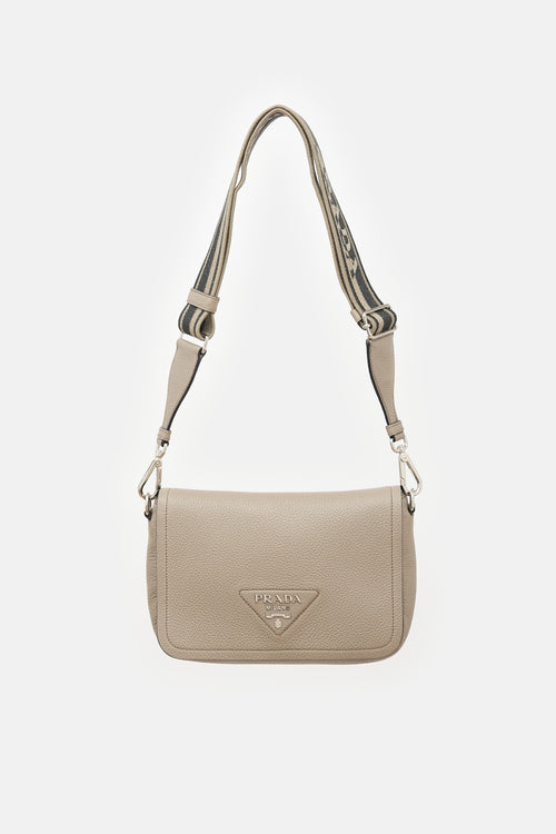 Prada Leather Logo Plaque Flap Bag