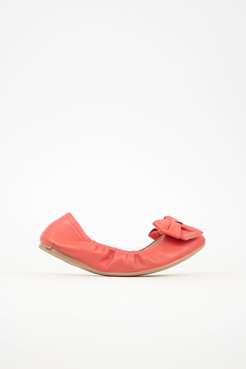 Prada Leather Bow Scrunch Flat