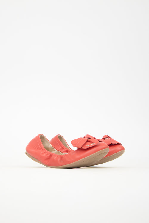 Prada Leather Bow Scrunch Flat