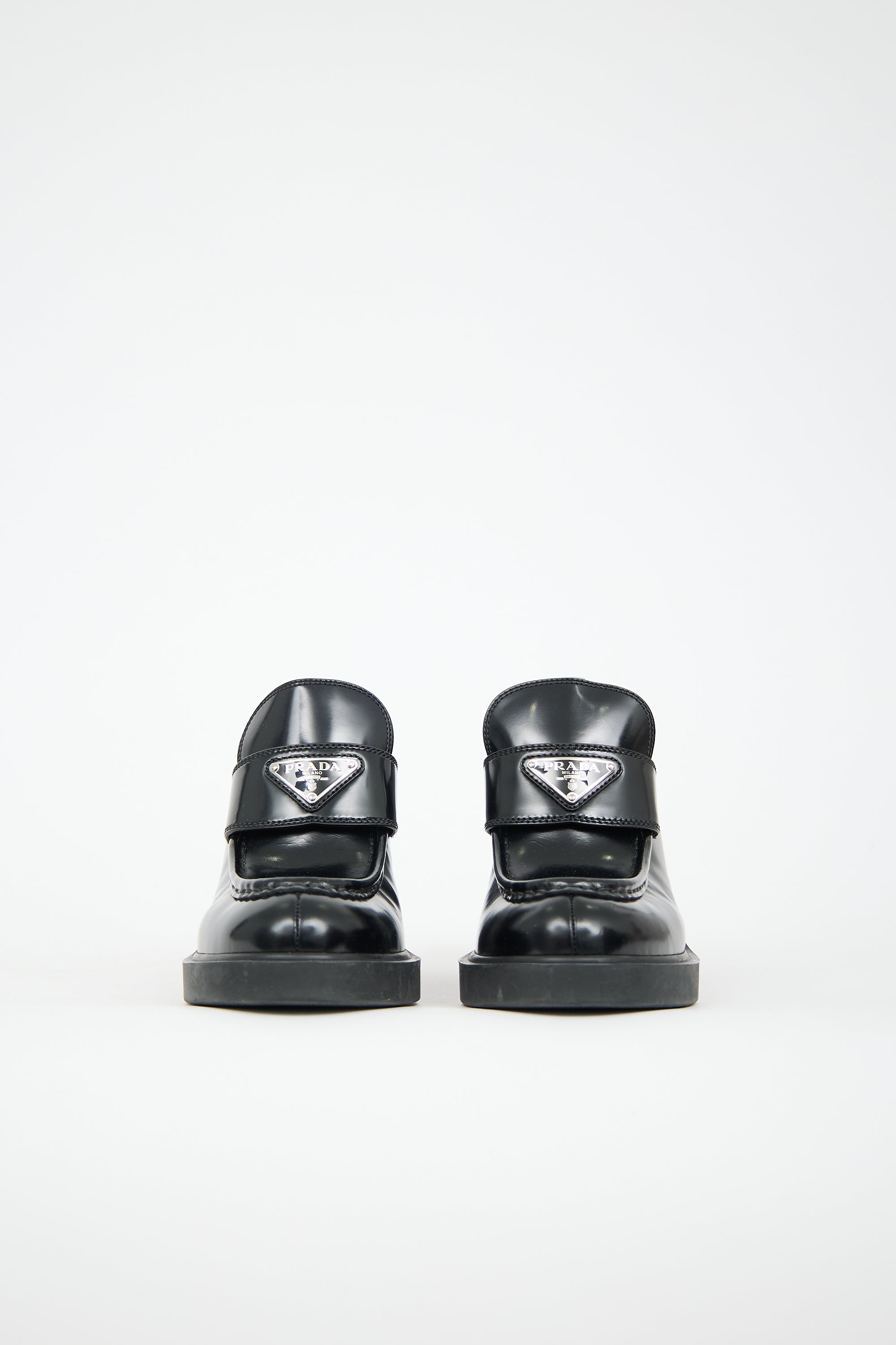 Prada Leather Logo Heeled Loafer