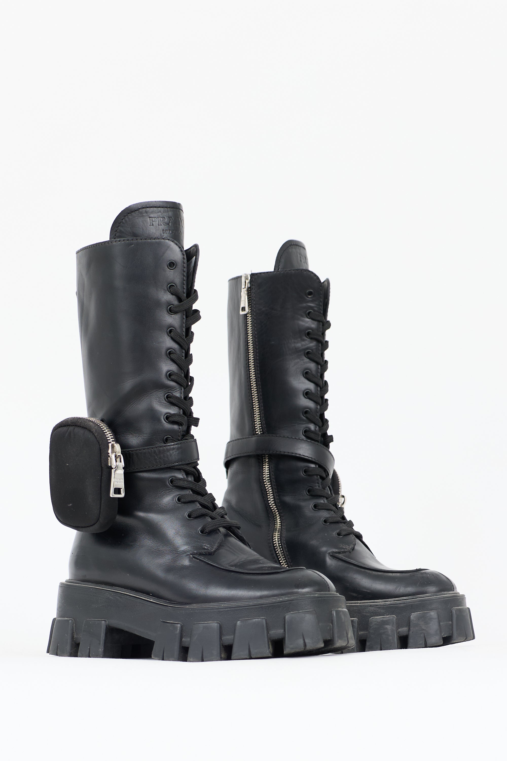 Prada Leather Monolith Mid Calf Boot