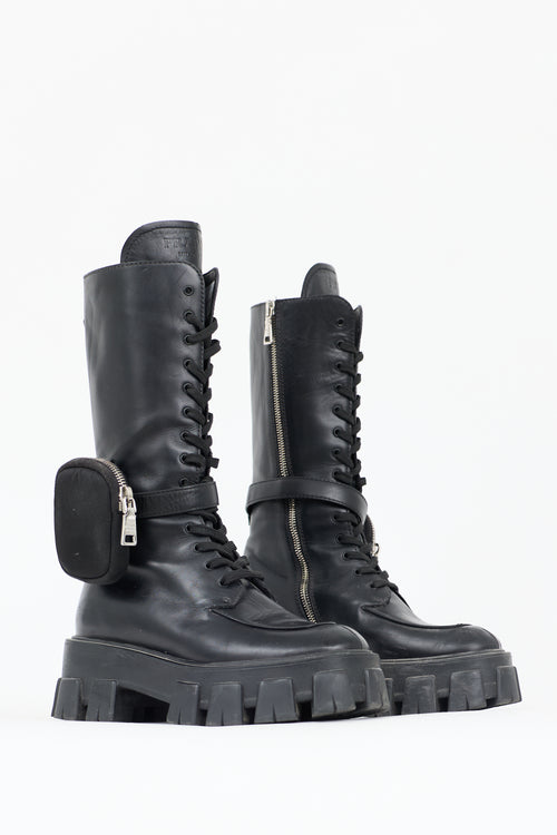 Prada Leather Monolith Mid Calf Boot