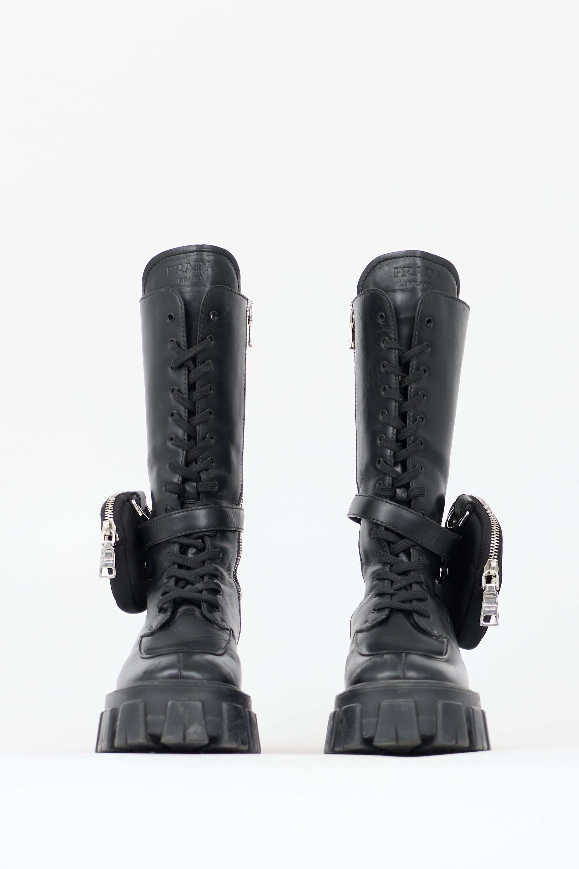 Prada Leather Monolith Mid Calf Boot