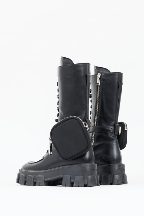 Prada Leather Monolith Mid Calf Boot