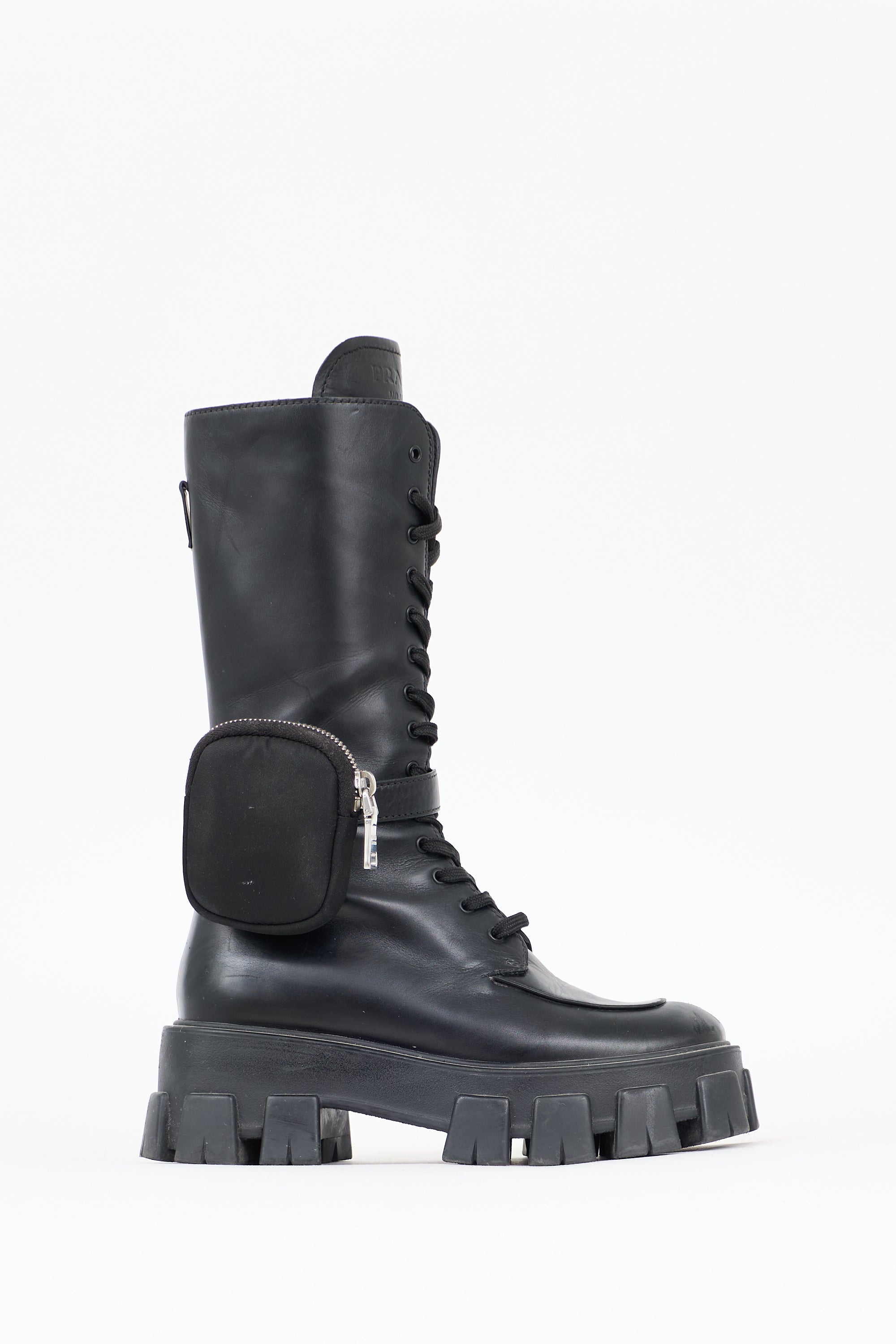 Prada Leather Monolith Mid Calf Boot