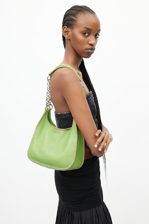 Prada Lime Green Leather & Silver Chain Shoulder Bag
