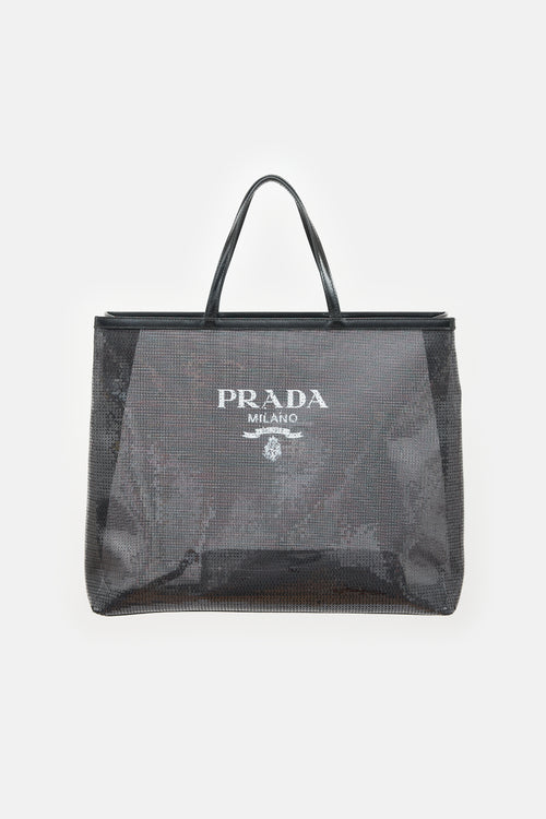 Prada Mesh Sequin Logo Tote Bag