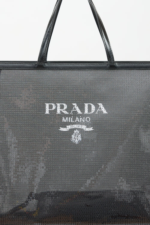 Prada Mesh Sequin Logo Tote Bag