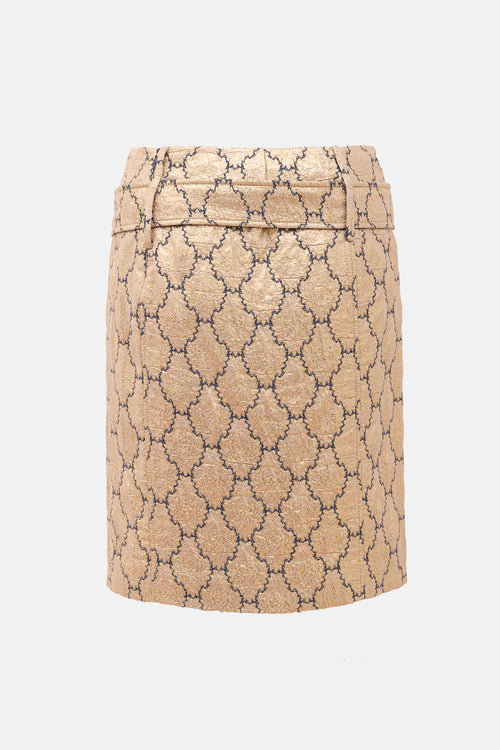 Prada Metallic Brocade Belted Skirt