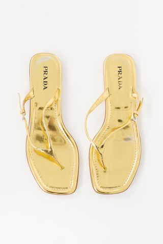 Prada Metallic Patent Sandal