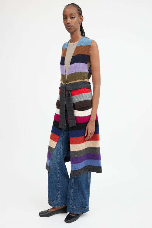 Striped Sleeveless Cardigan