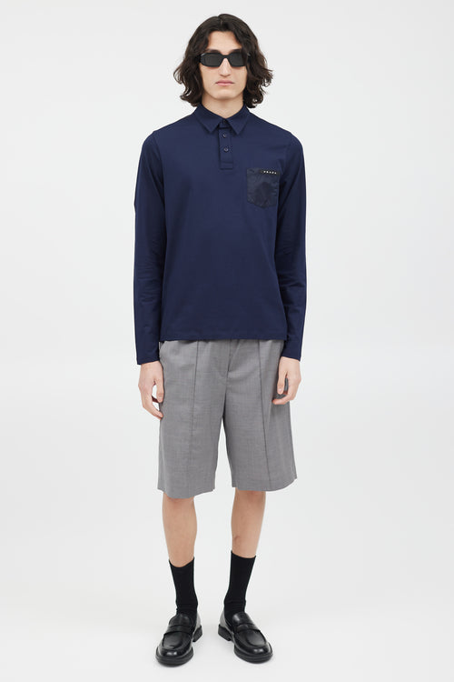 Prada Navy & Black Rubberized Logo Polo