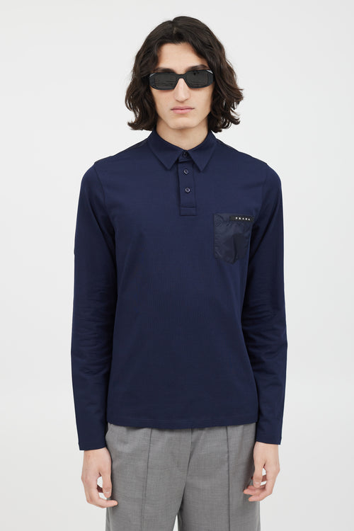 Prada Navy & Black Rubberized Logo Polo