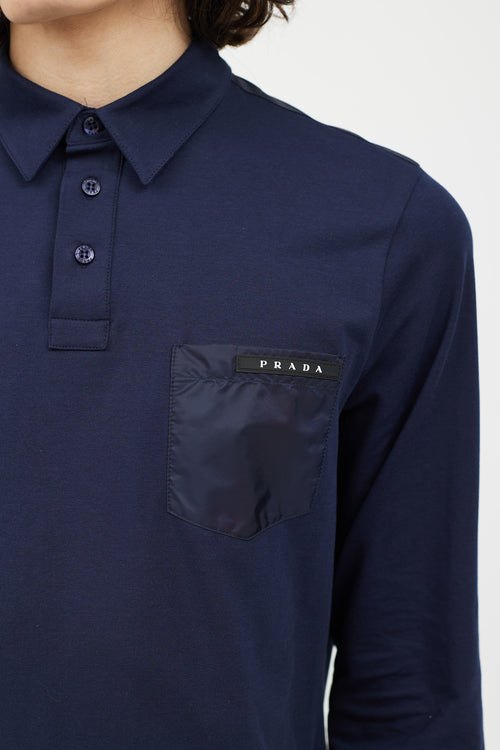 Prada Navy & Black Rubberized Logo Polo