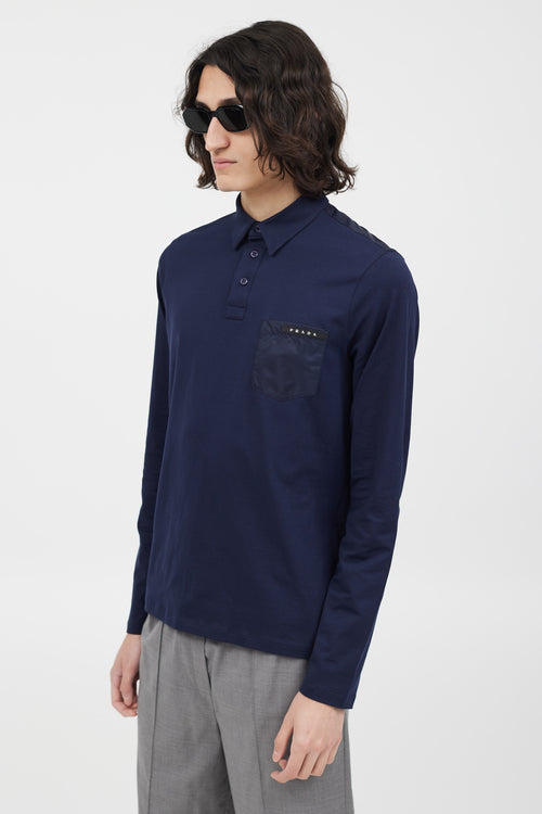 Prada Navy & Black Rubberized Logo Polo