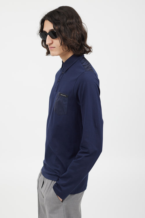 Prada Navy & Black Rubberized Logo Polo