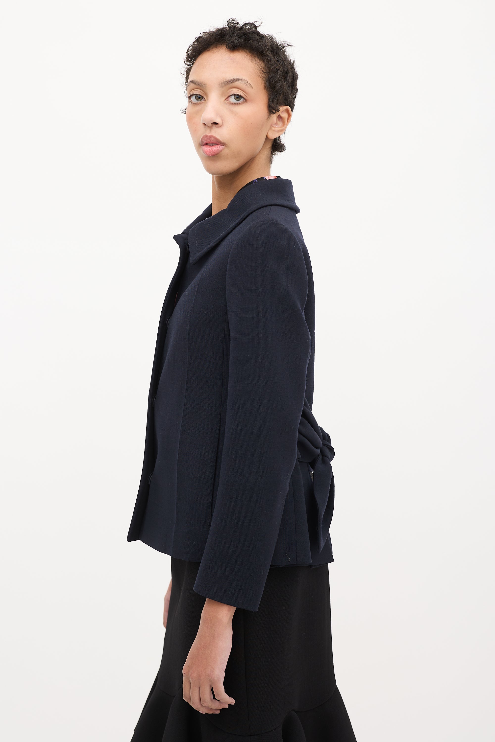 Prada Navy Wool Tie Back Blazer