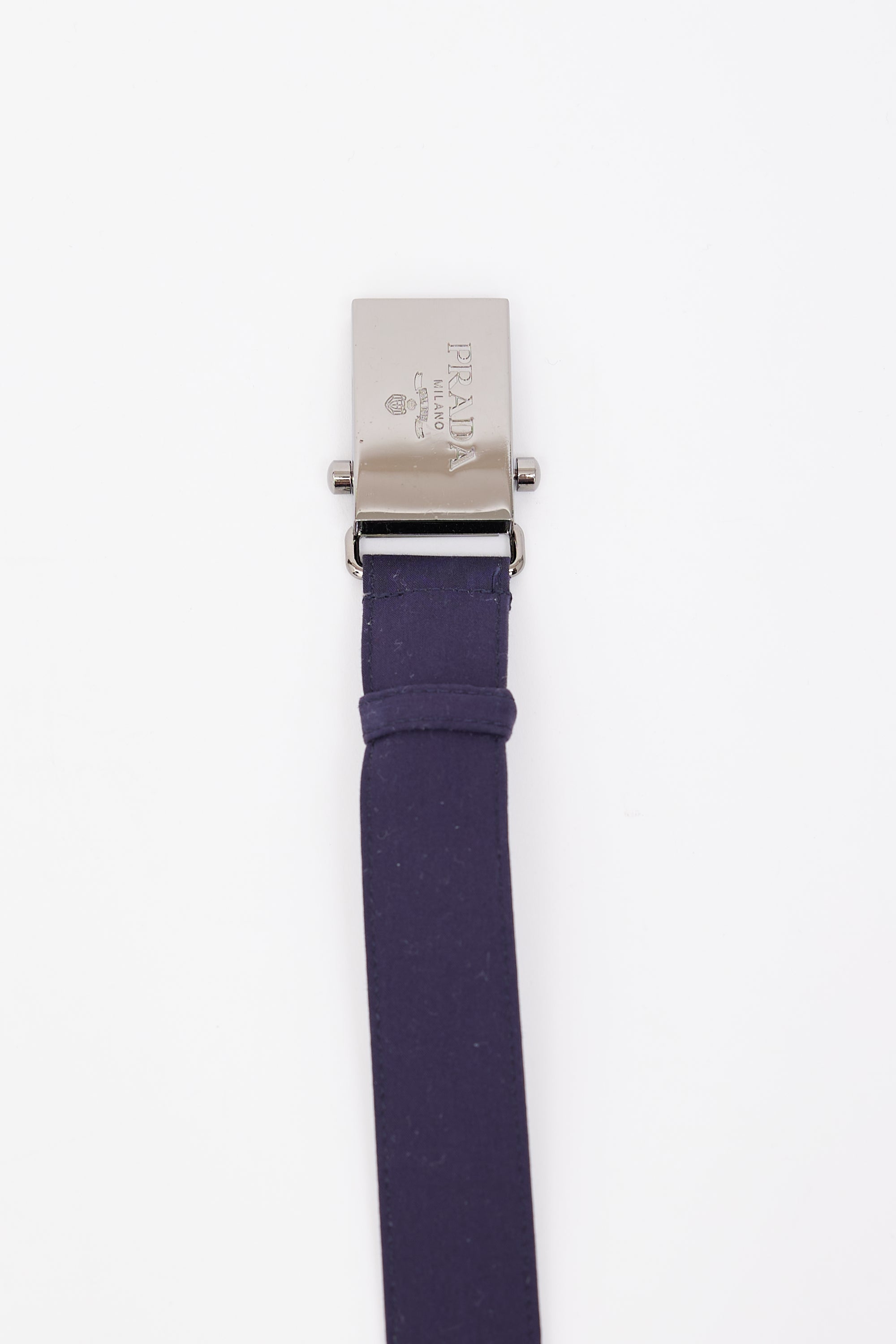 Prada Navy Rectangular Logo Buckle Belt