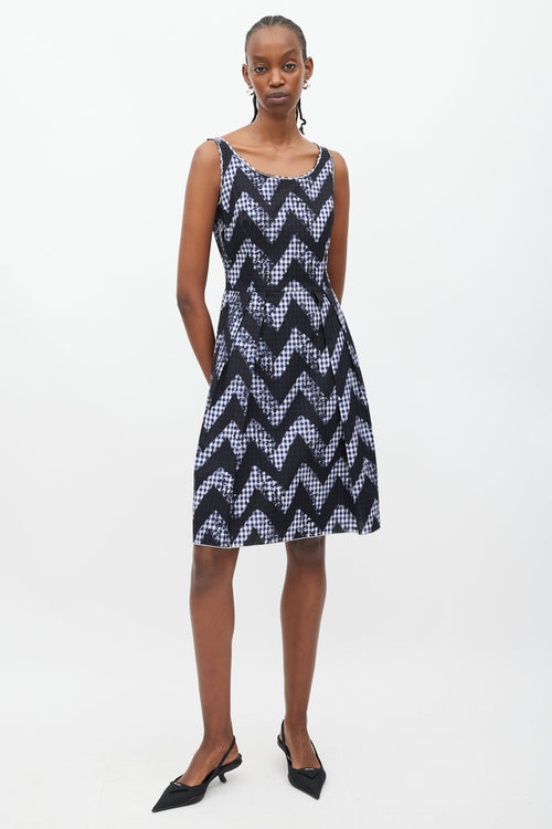 Prada Navy & White Gingham A-Line Dress
