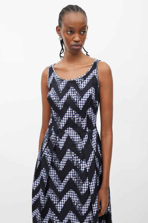 Prada Navy & White Gingham A-Line Dress