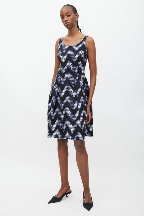 Prada Navy & White Gingham A-Line Dress