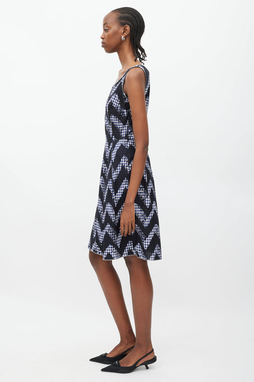 Prada Navy & White Gingham A-Line Dress