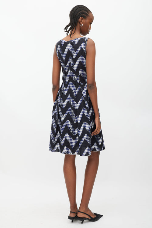 Prada Navy & White Gingham A-Line Dress