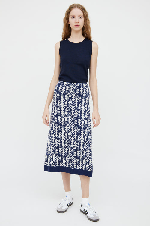 Prada Navy & White Wool Blend Skirt