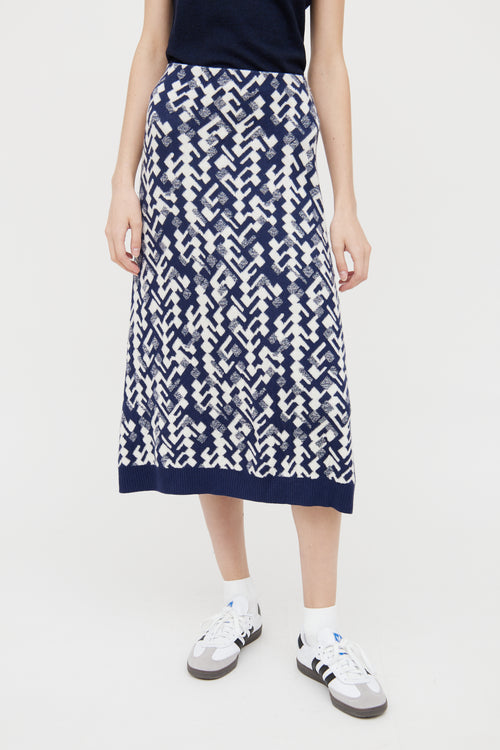 Prada Navy & White Wool Blend Skirt
