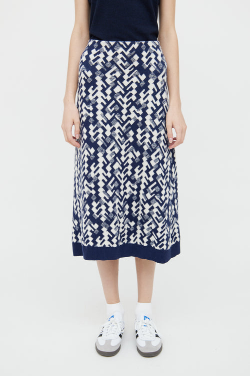 Prada Navy & White Wool Blend Skirt