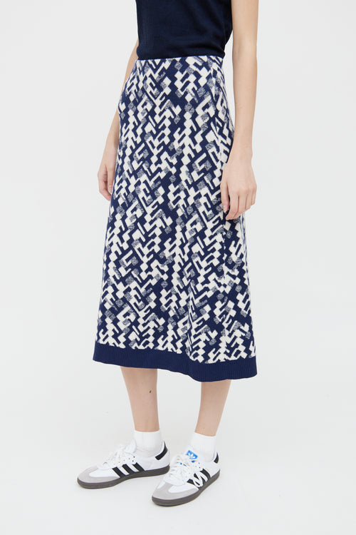 Prada Navy & White Wool Blend Skirt