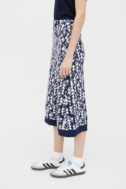 Prada Navy & White Wool Blend Skirt