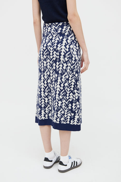 Prada Navy & White Wool Blend Skirt