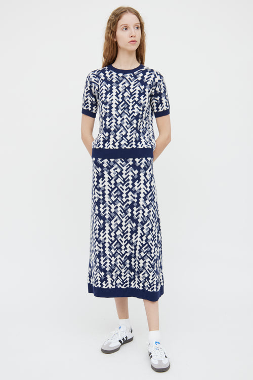 Prada Navy & White Wool Blend Skirt