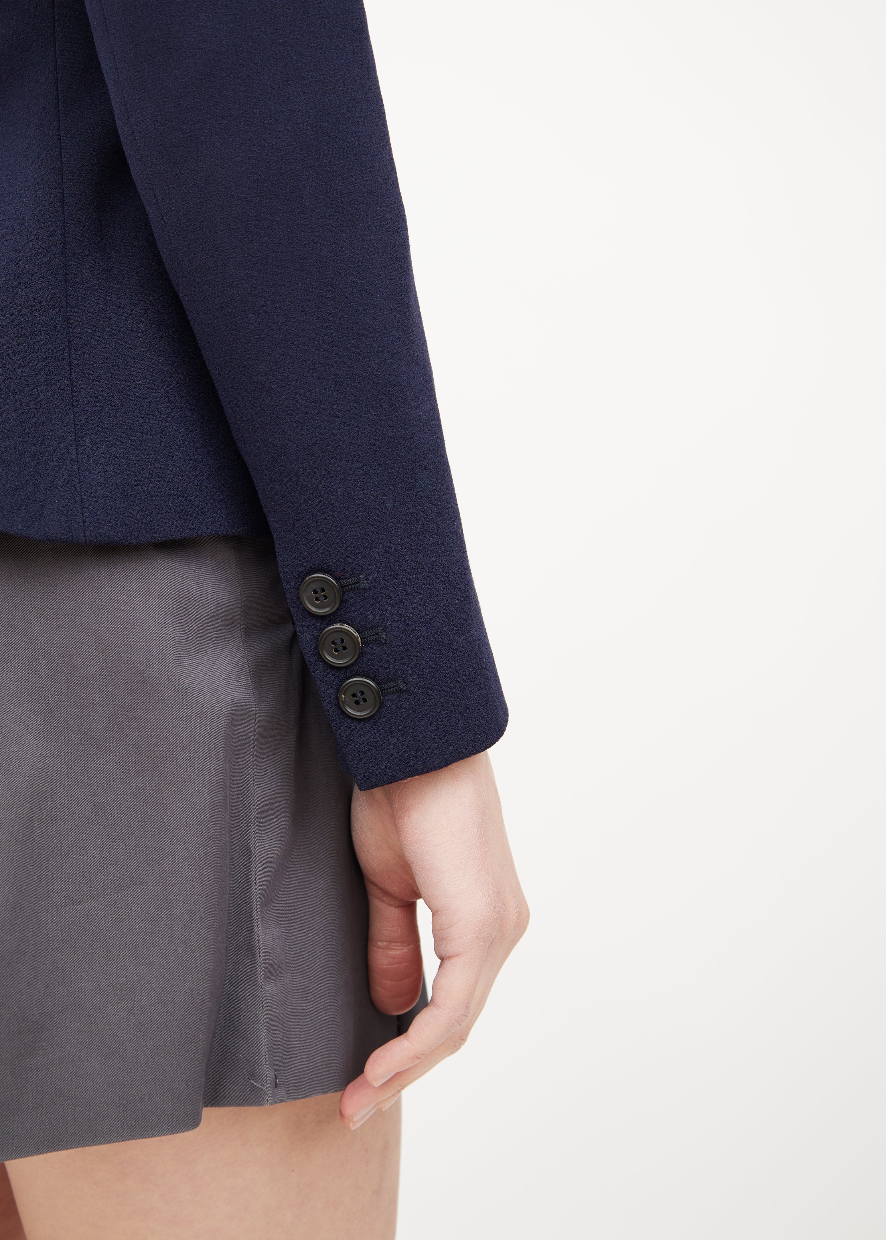 Navy Shoulder Tie Asymmetrical Button Blazer