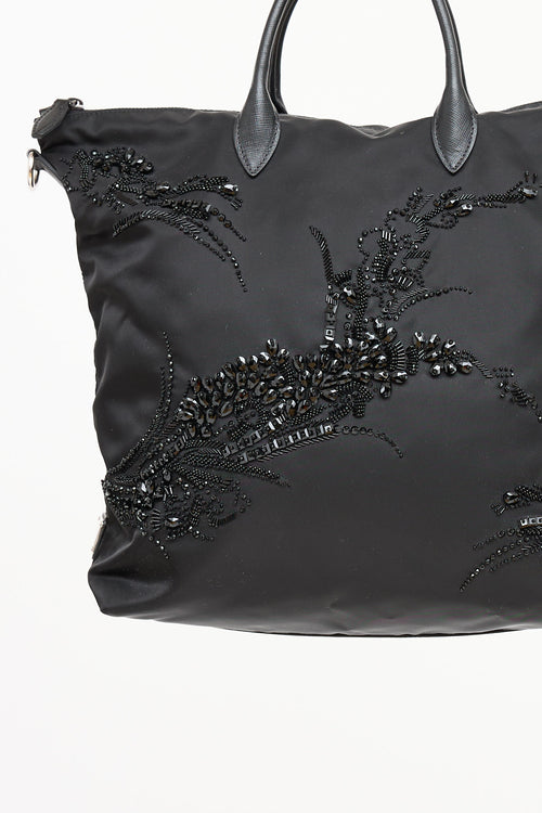 Prada Nylon Ricamo Floral Beaded Tote