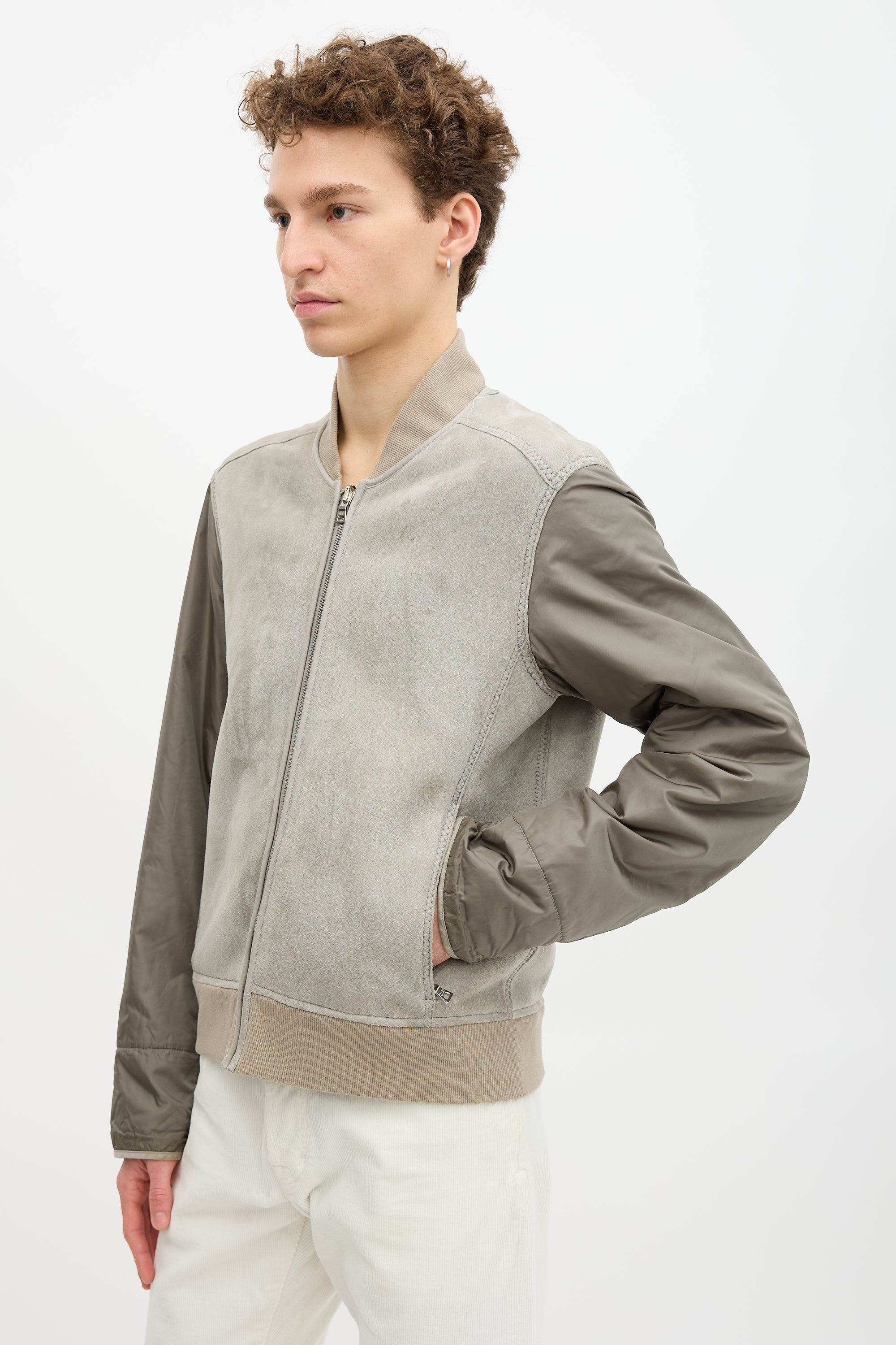 Prada Nylon & Shearling Lined Bomber Jacket