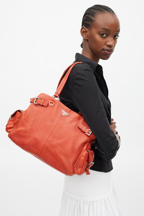 Prada Red & Silver Vitello Daino Life Bag