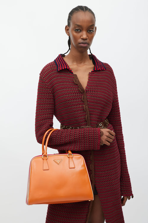 Prada Orange & Red Saffiano Vernice Pyramid Frame Bag